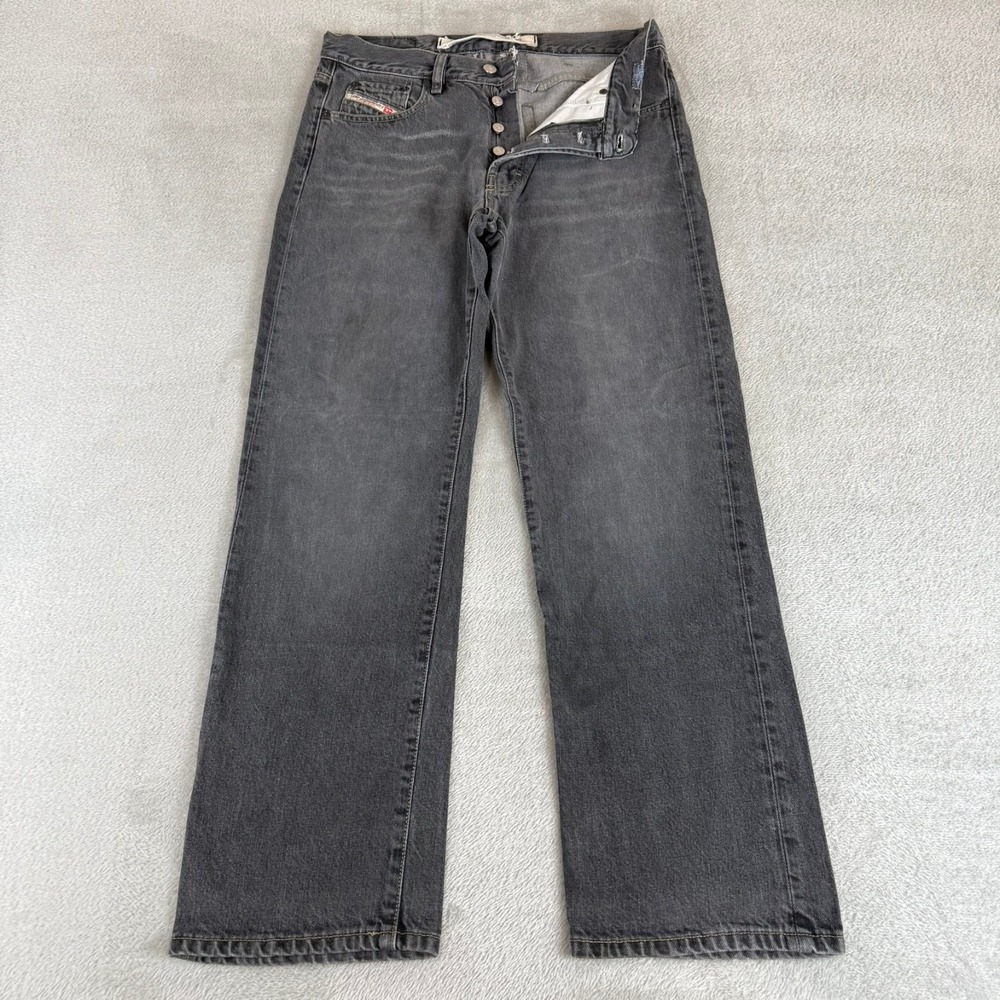 Diesel Kulter Button Fly Jeans Mens 32x30 Black Denim Distressed Straight Italy